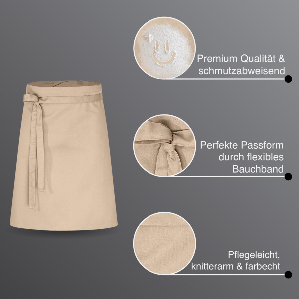 3er Pack Vorbinder Schürze 60 x 80 beige 35% Baumwolle / 65% Polyester