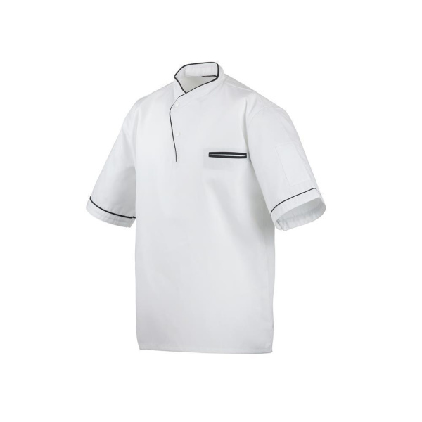 Kochhemd Modell 217 mit Paspel 100% Baumwolle weiß/schwarz 4XL