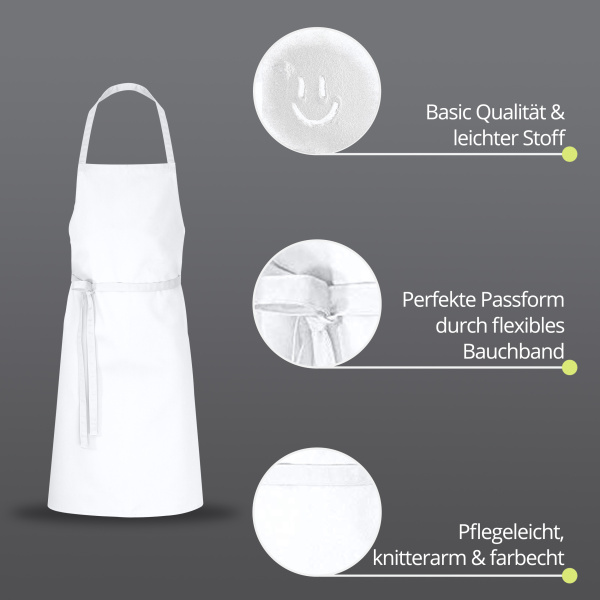 FRANZ MENSCH Latz-Schürze Weiß – 2 Stück, Polyester-Baumwolle-Mix – Waschbar Bis 60°C, Ideal Für Küche & Service