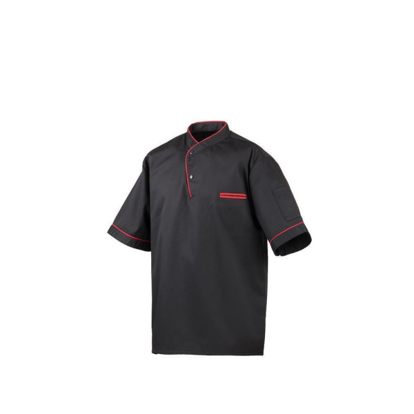 Kochhemd Modell 217 mit Paspel 65% Polyester /35% Baumwolle schwarz/rot XL