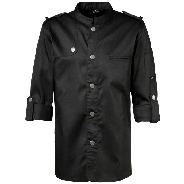 Kochjacke Bikerstyle verst.Armlänge Druckknöpfe Modell 222 schwarz Gr.S