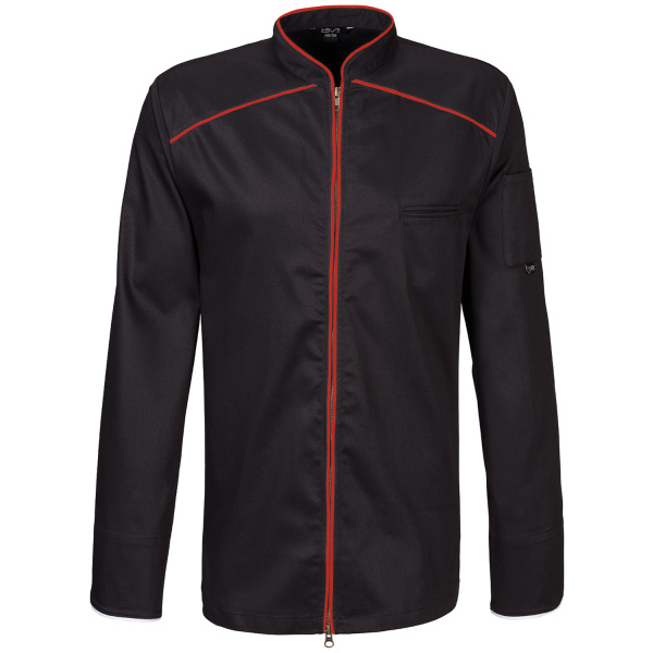 Kochjacke lg. RV Modell 220 schwarz Paspel rot Gr.M