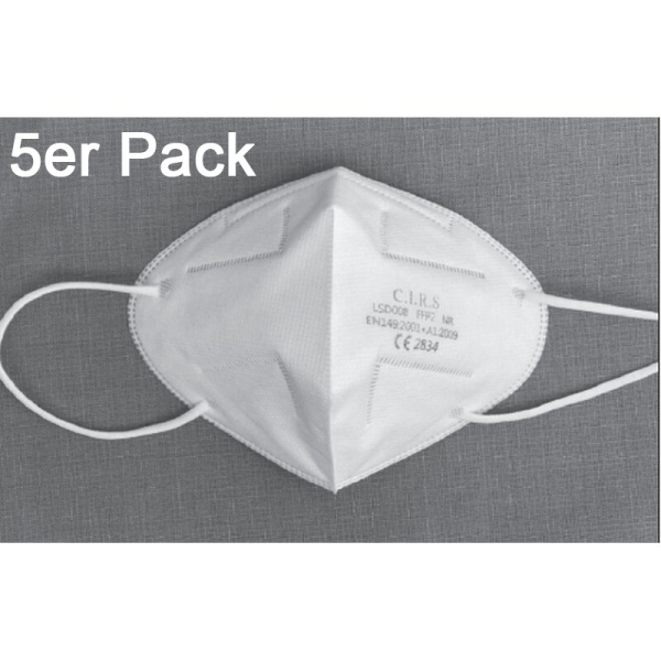 Atemschutzmaske FFP2 ohne Ventil, mit Nasenclip - im 5er Pack