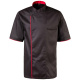 Kochjacke Modell 224 halbarm in schwarz mit Paspel in rot Gr. XS