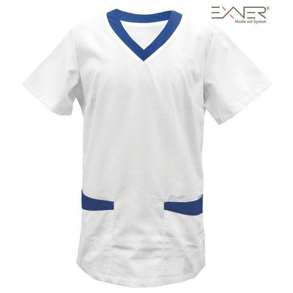 Kasack Modell 282 weiß Besatz royalblau Gr. 5XL