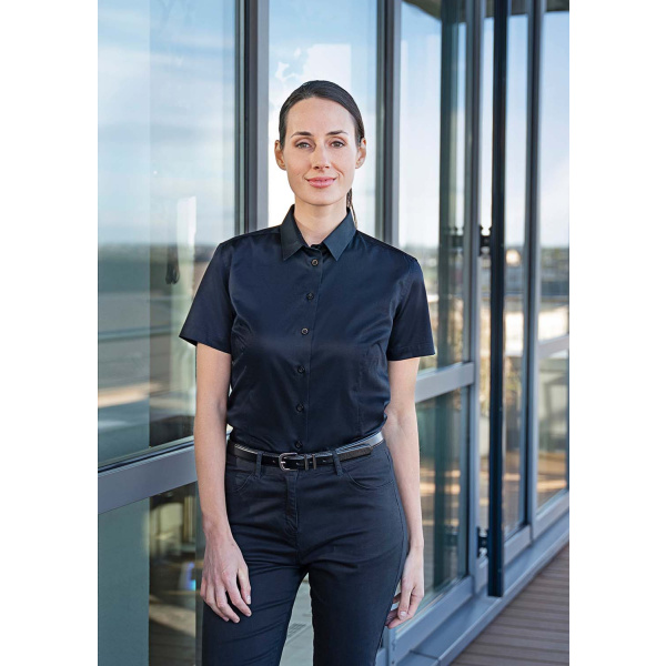 Kurzarm Damenbluse Stretch in Modern-Fit BF15 schwarz XL