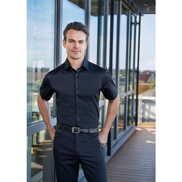 Kurzarm Herrenhemd Stretch in Slim-Fit BM14 schwarz 3XL